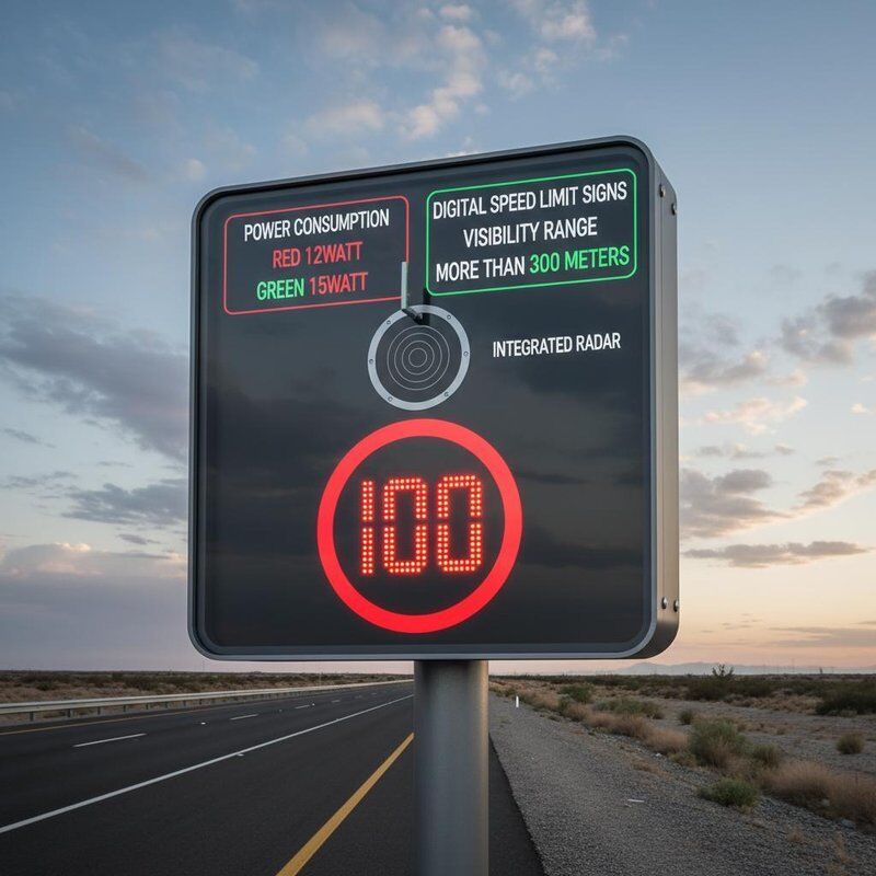 Power Consumption Red 12watt Green 15watt Digital Speed Limit Signs Visibility Range More Than 300 Meters and Integrated Radar for Highway Safety